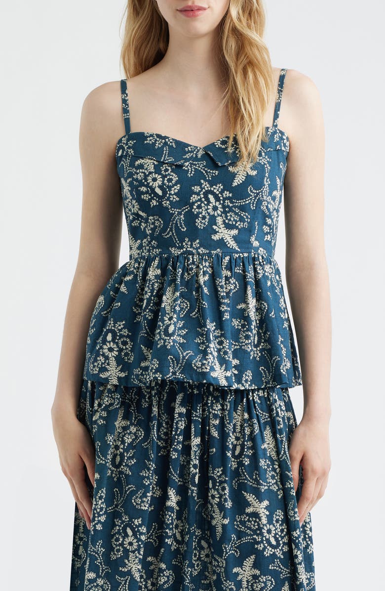 THE GREAT. Verse Peplum Cotton Top, Main, color, Indigo Bandana