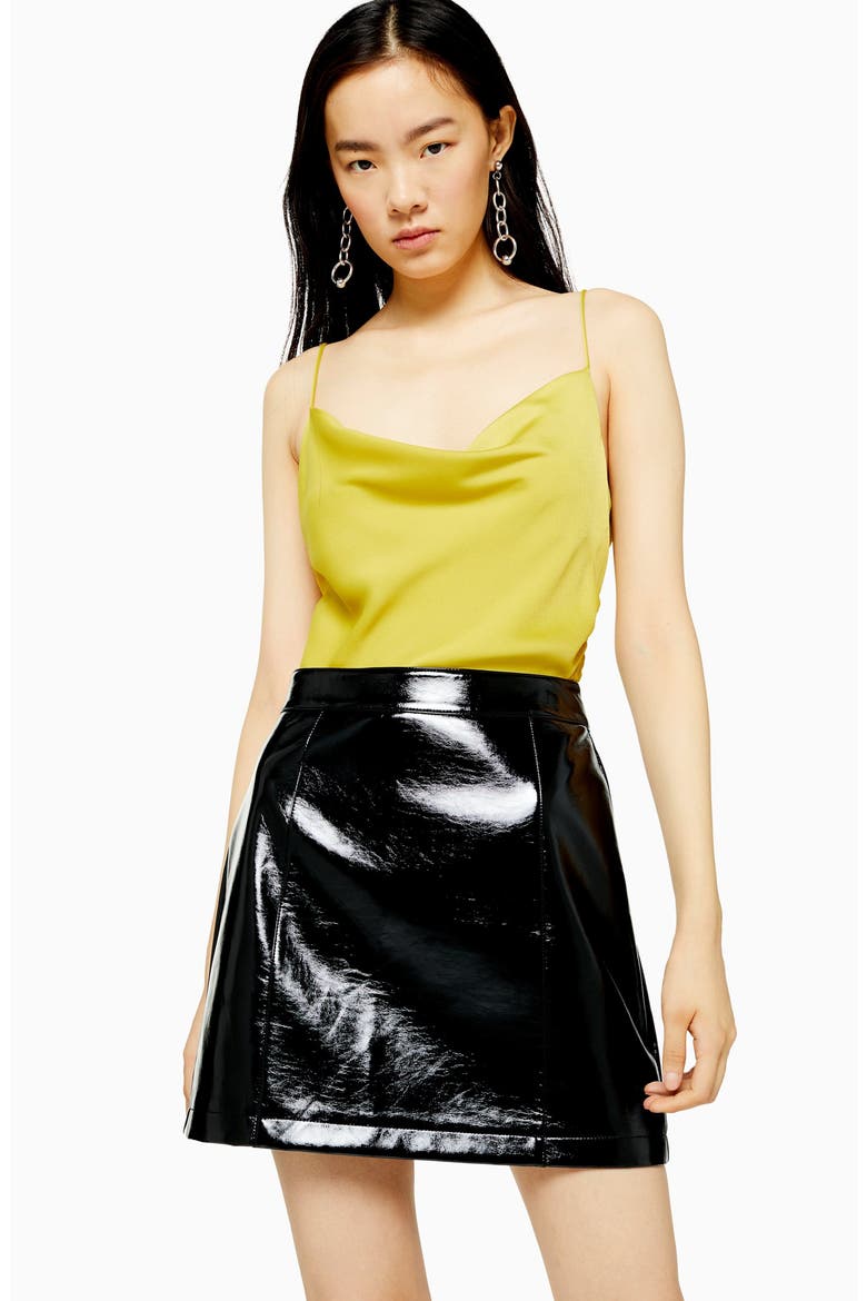 High Waist Vinyl Miniskirt, Alternate, color, BLACK