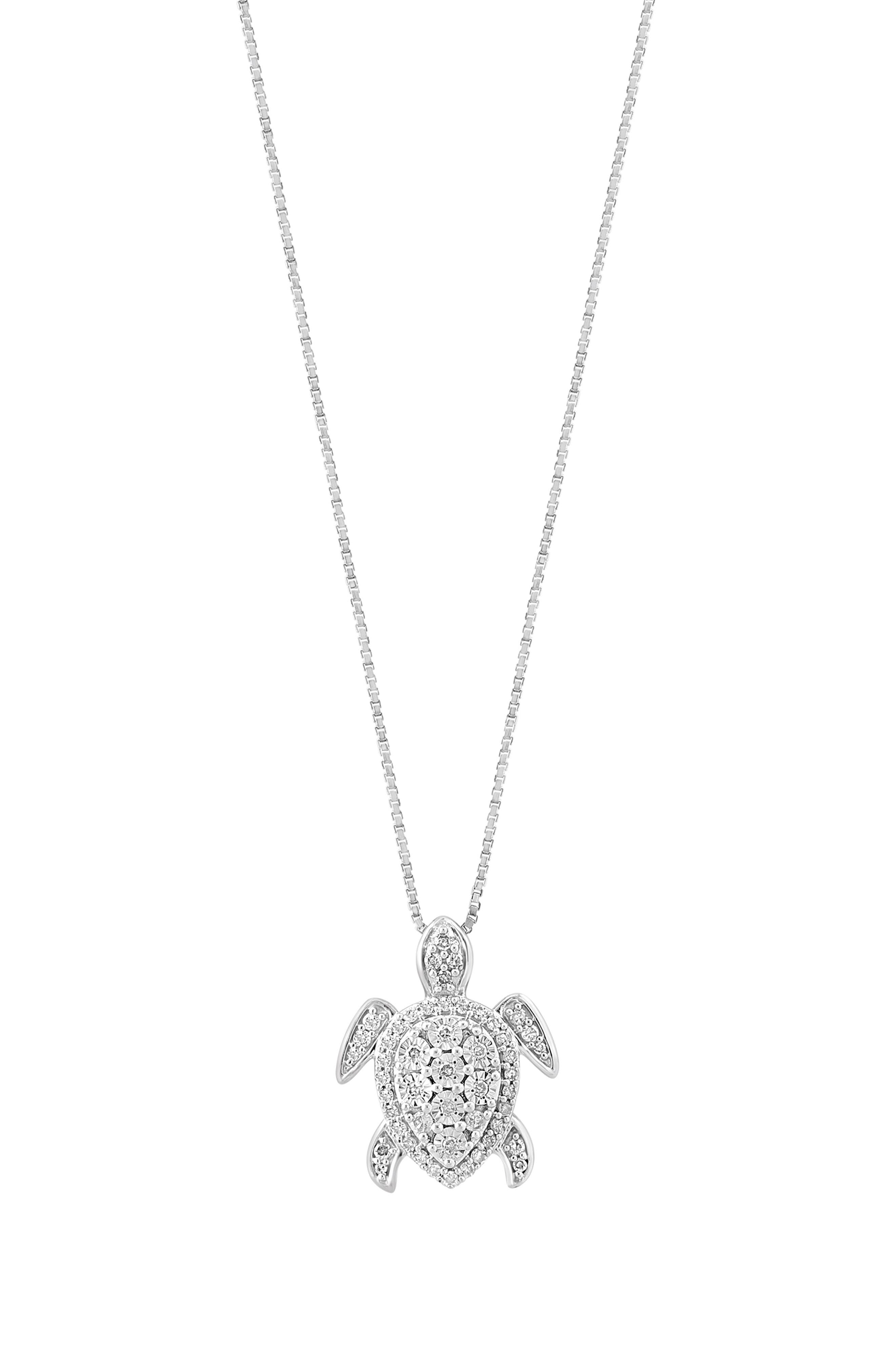 Sterling Silver Diamond Turtle Pendant Necklace - 0.23 ctw