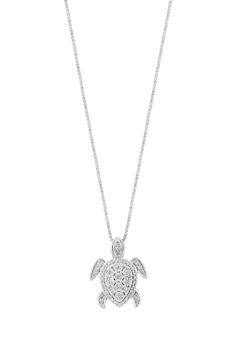 Sterling Silver Diamond Turtle Pendant Necklace - 0.23 ctw, Main, color, WHITE