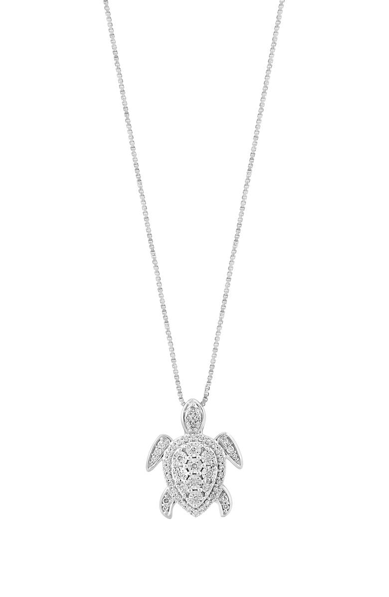 EFFY Sterling Silver Diamond Turtle Pendant Necklace - 0.23 ctw, Main, color, White
