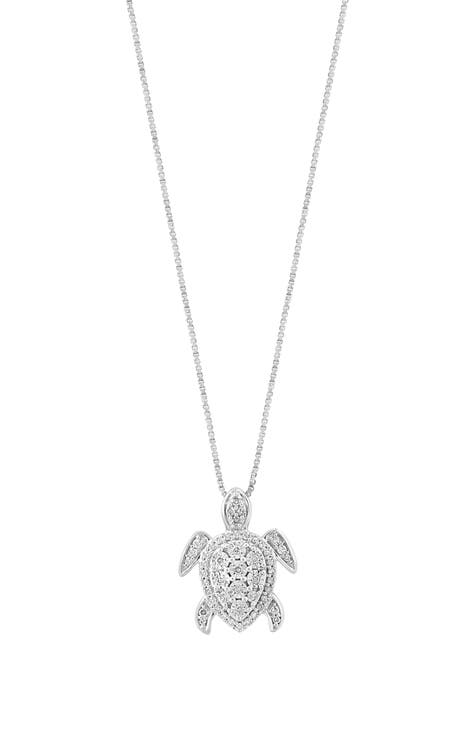 Sterling Silver Diamond Turtle Pendant Necklace - 0.23 ctw