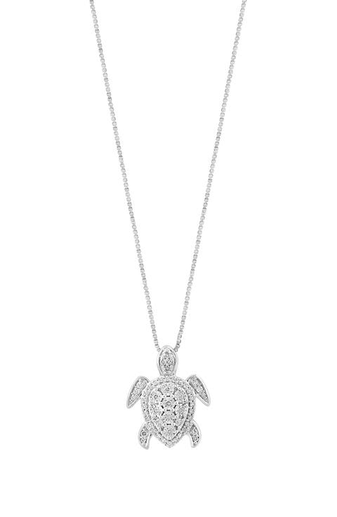 Sterling Silver Diamond Turtle Pendant Necklace - 0.23 ctw