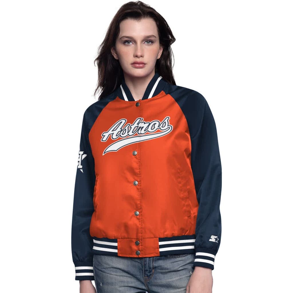 Starter Orange/navy Houston Astros Home Run Full-snap Varsity Jacket In Multi