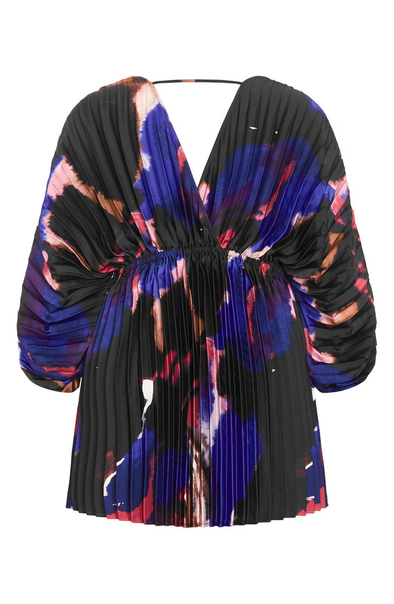 City Chic Chloe Print Pleated Long Sleeve Satin Minidress, Alternate, color, Fade