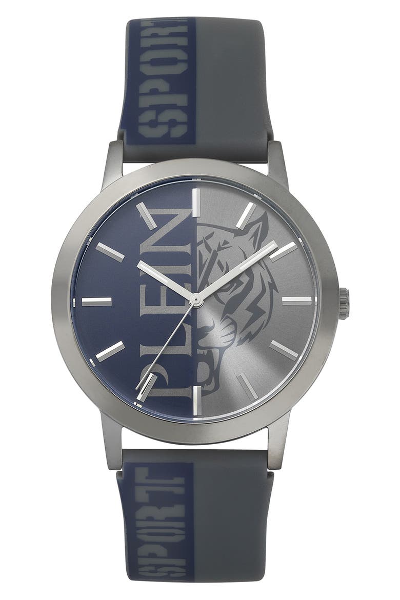 Three-Hand Quartz Silicone Strap Watch, 44mm, Main, color, GUN