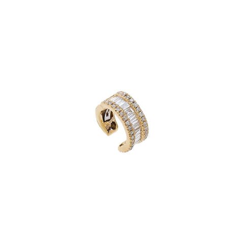 Diamond Pave X Baguette Ear Cuff 14K
