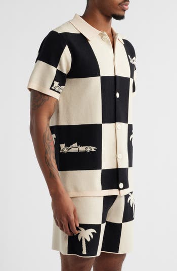 Victory Lap Check Graphic Button-Up Polo