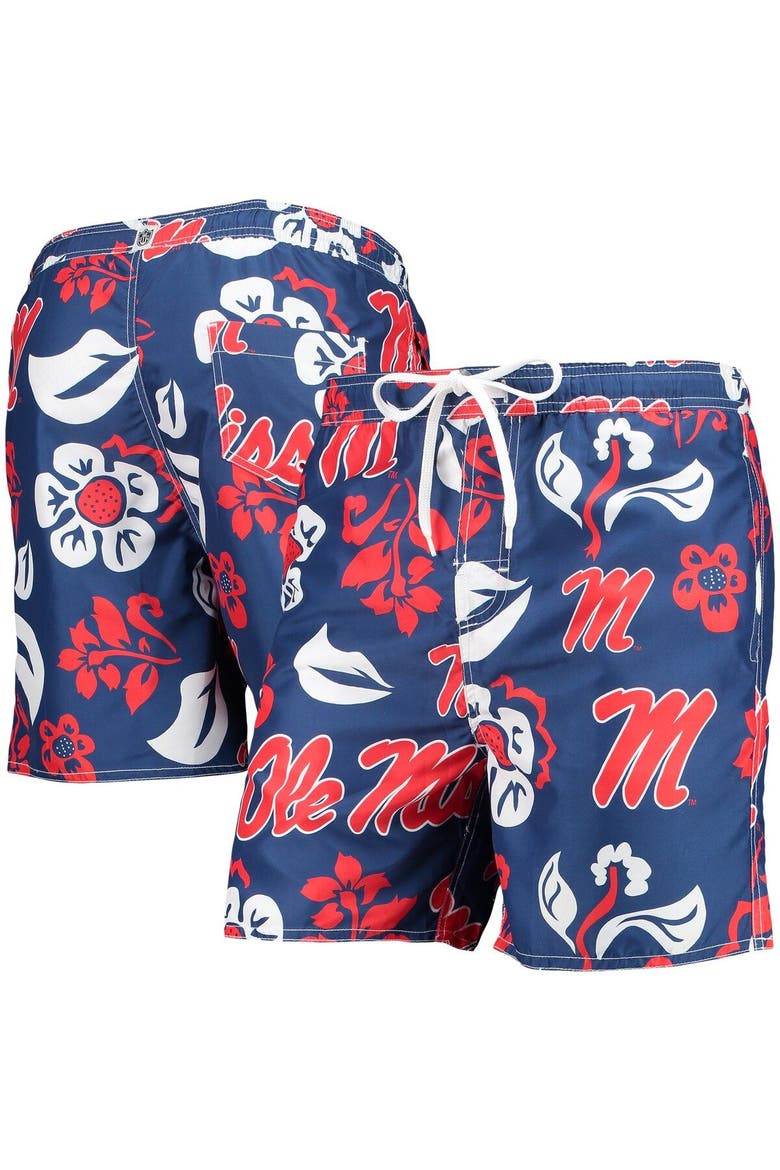 Men's Wes & Willy Navy Ole Miss Rebels Floral Volley Logo Swim Trunks, Alternate, color, Navy