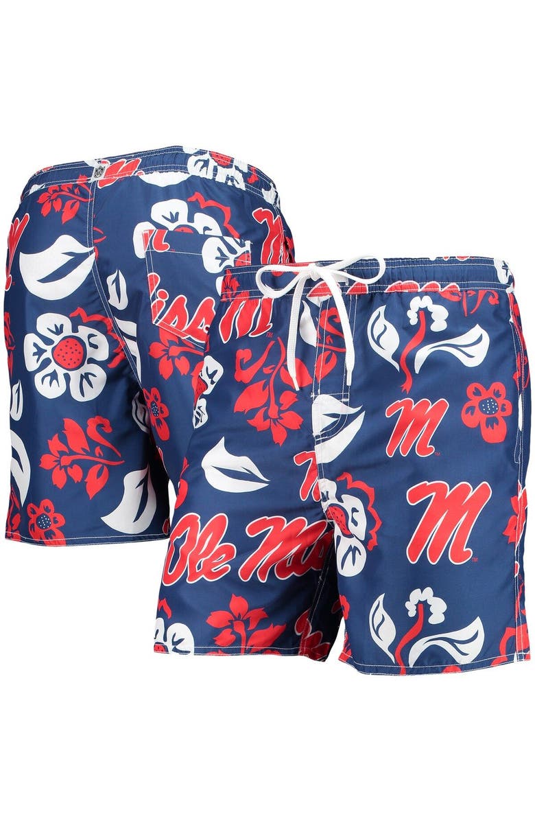 Wes & Willy Men's Wes & Willy Navy Ole Miss Rebels Floral Volley Logo Swim Trunks, Alternate, color, 