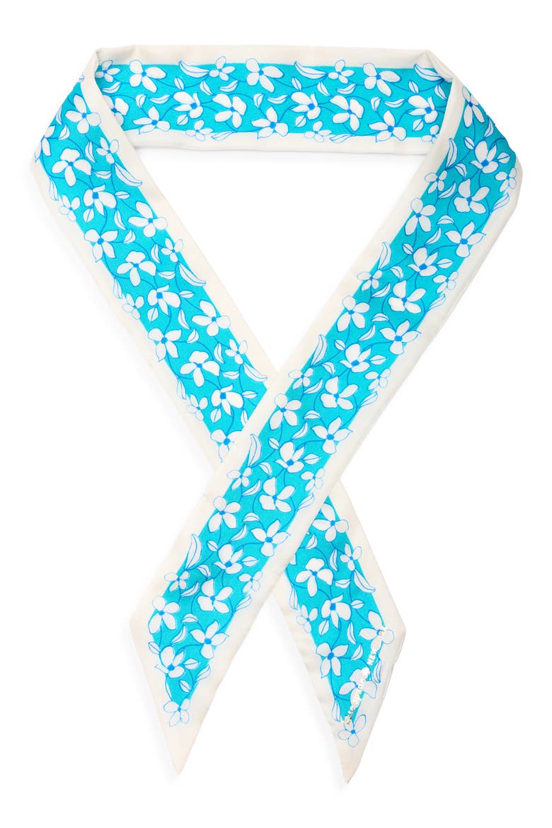floral vines silk skinny scarf, Main, color, RIVIERA BLUE