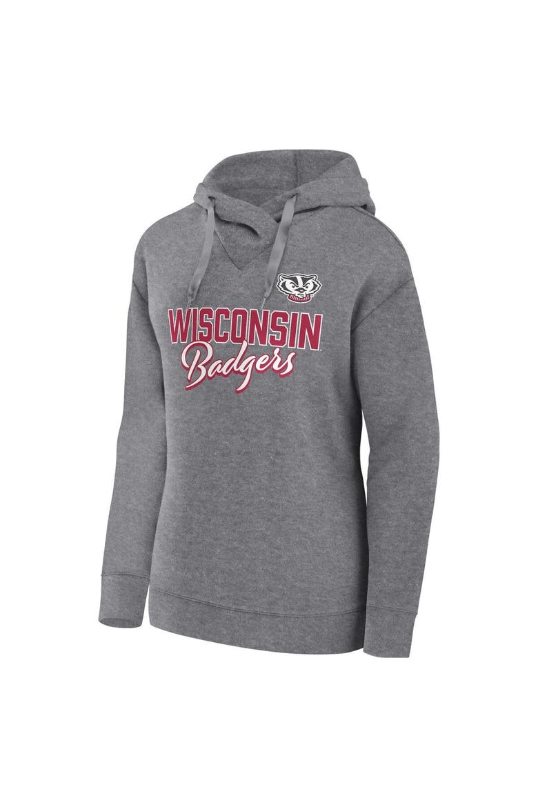 Women's Fanatics Branded Heather Gray Wisconsin Badgers Script Favorite Pullover Hoodie, Alternate, color, Heather Gray