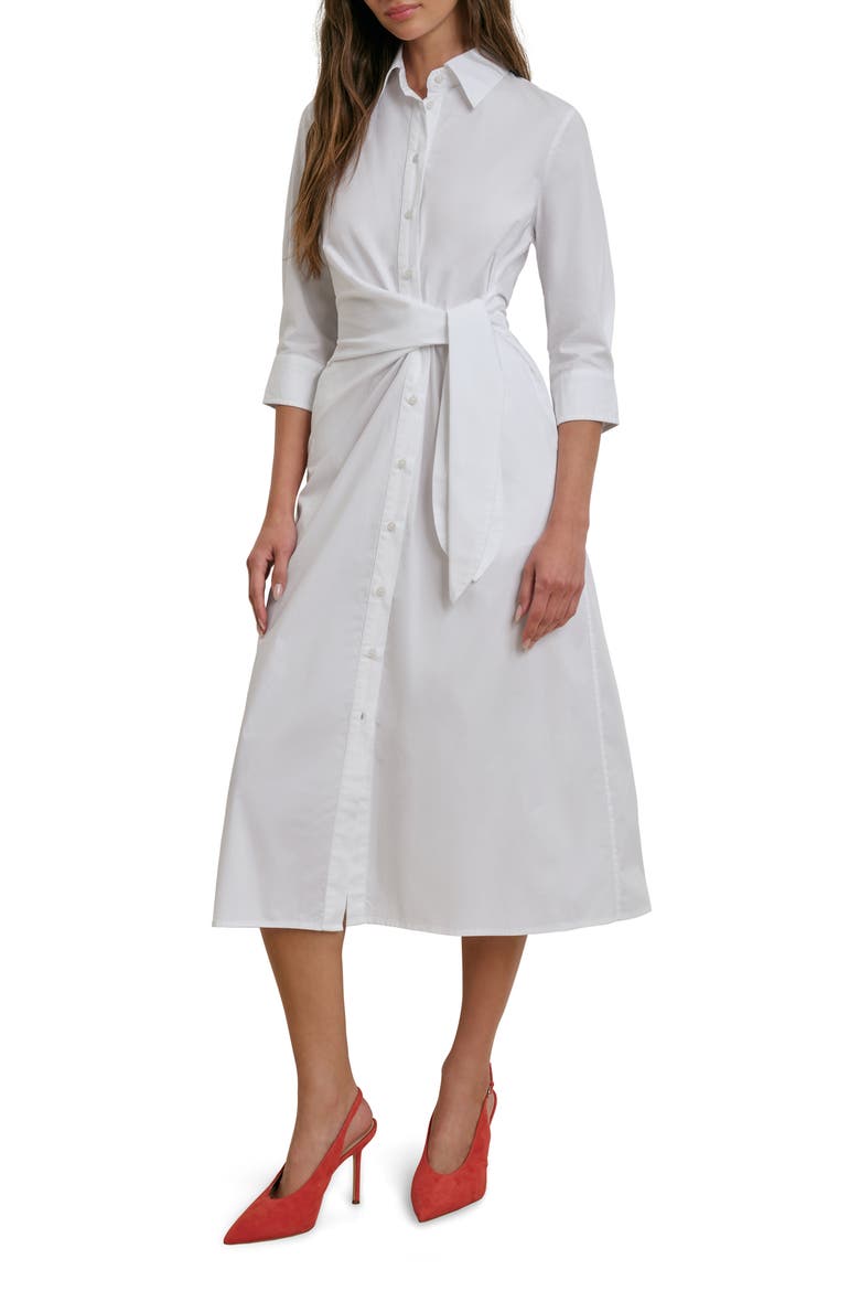The Well Mannered Tie Waist Shirtdress, Main, color, WHITE