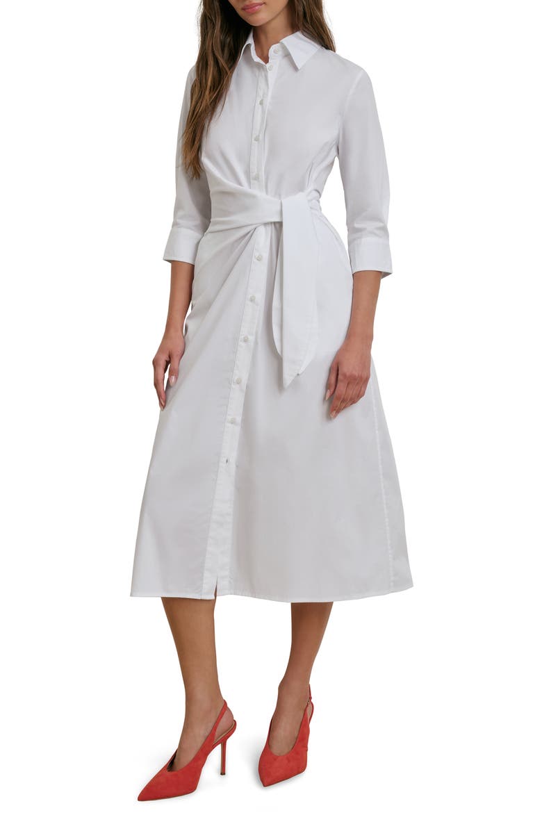 Favorite Daughter The Well Mannered Tie Waist Shirtdress, Main, color, White