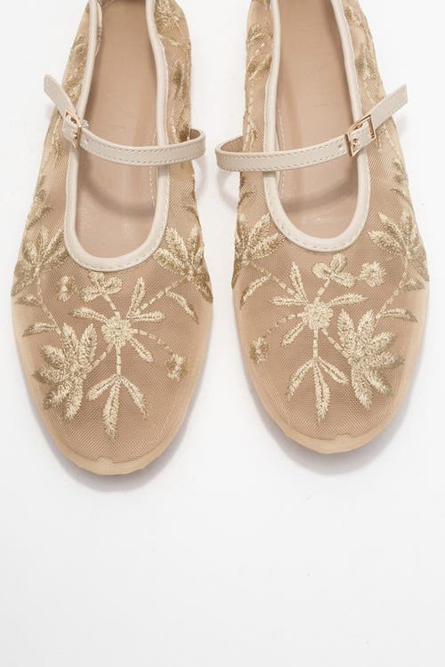 Prologue Shoes Juny Mesh Floral Embroidery Ballet Flat In Neutral