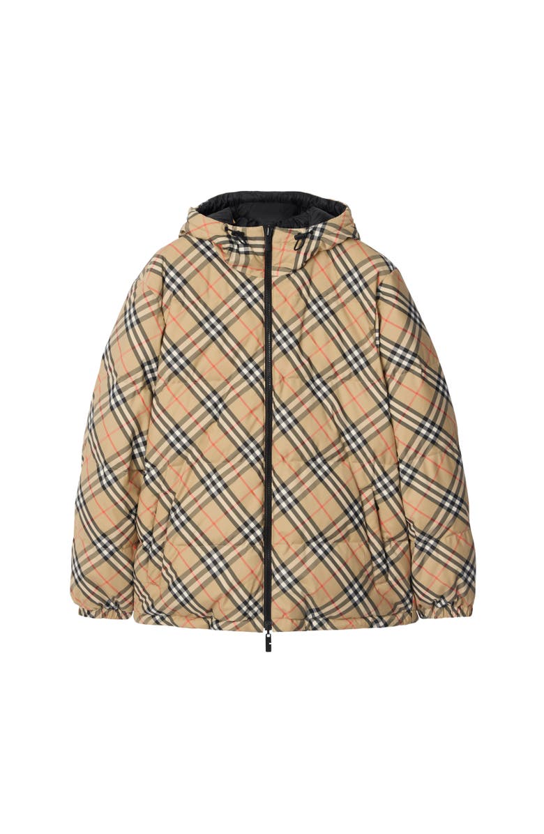 Burberry Reversible Check Hooded Puffer Jacket, Alternate, color, Sand Beige