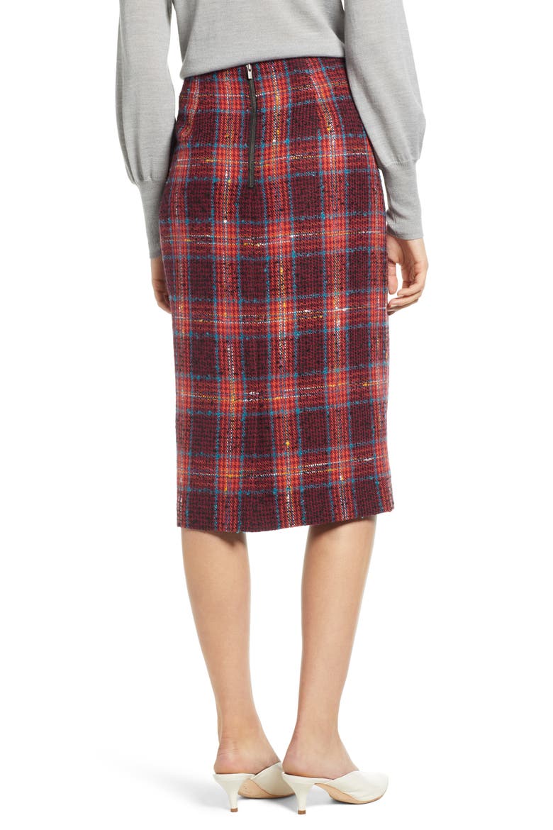 Plaid Tweed Pencil Skirt, Alternate, color, RED MULTI PLAID