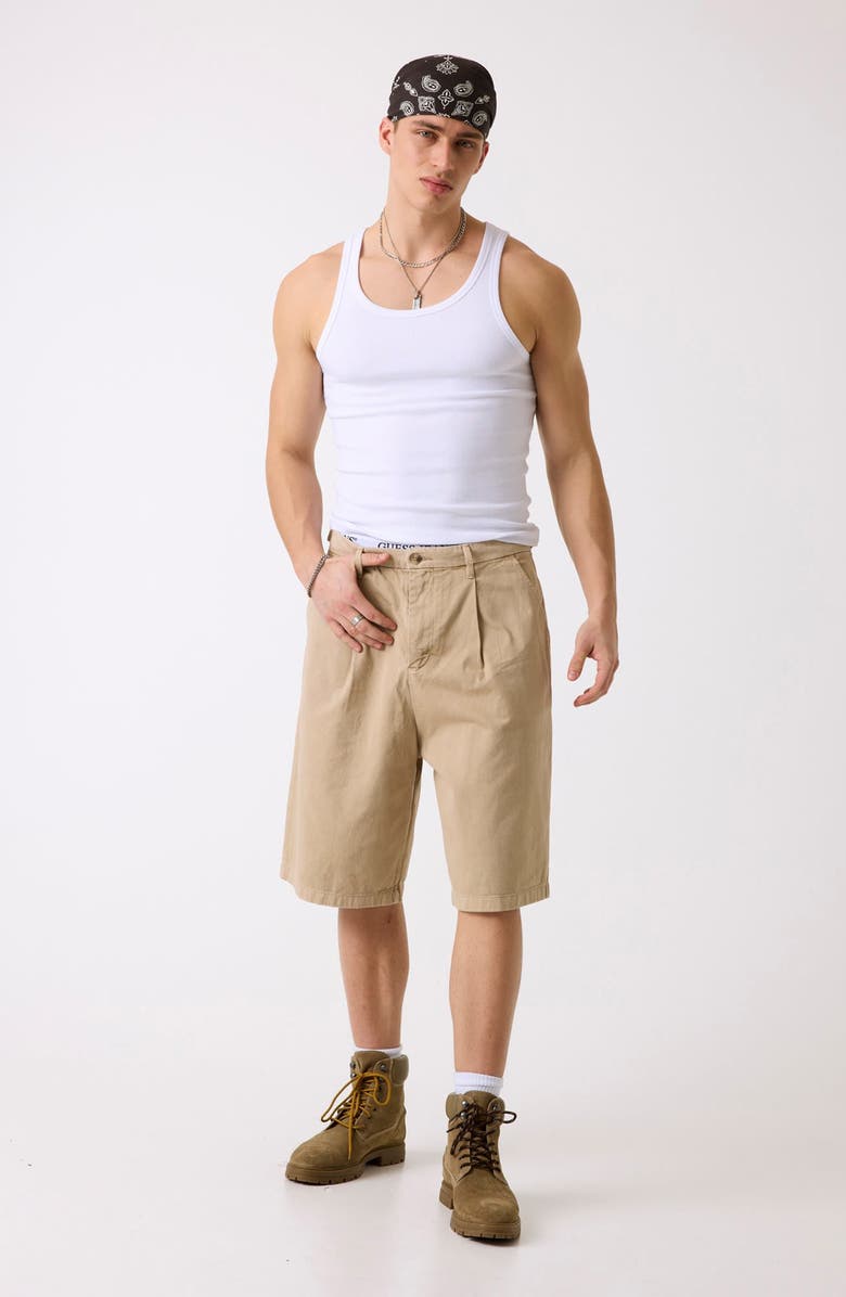 GUESS Pleated Baggy Denim Shorts, Alternate, color, Beige