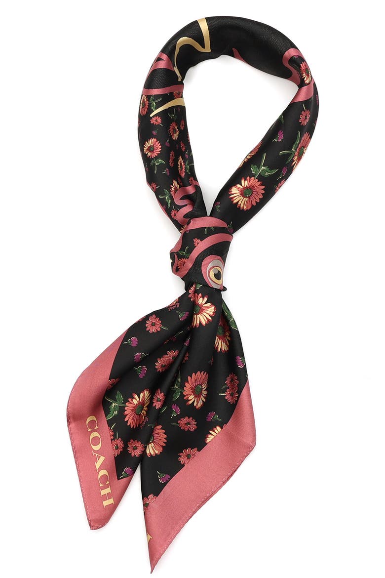 Grunge Floral Rexy Square Silk Scarf, Alternate, color, BLACK MULTI