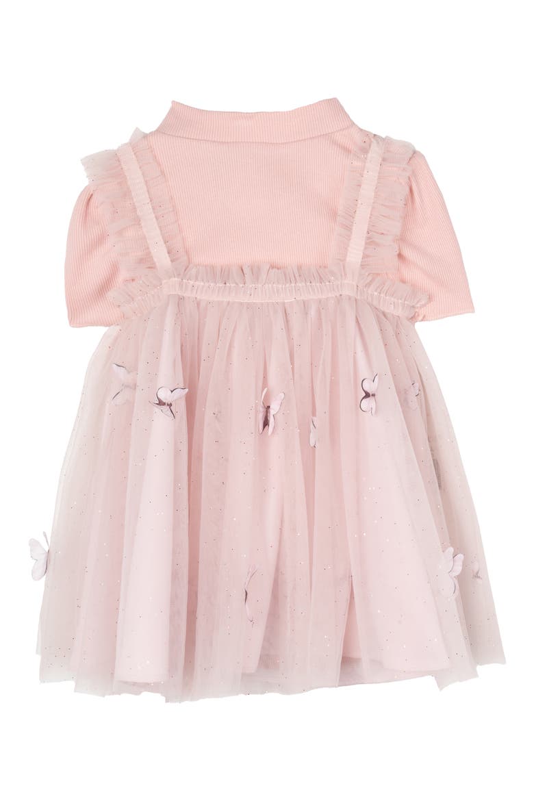 Ribbed Bodysuit & Butterfly Mesh Dress Set, Alternate, color, BLUSH