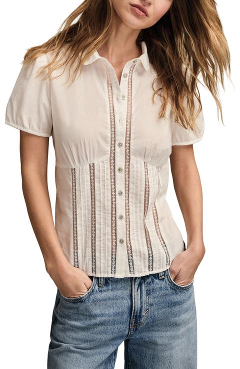 Puff Sleeve Pintuck Button-Up Shirt