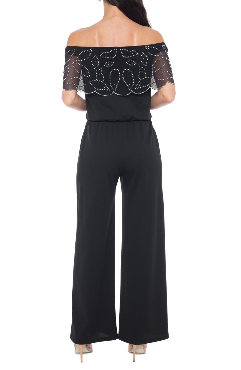 Marina Scalloped Off the Shoulder Jumpsuit, Alternate, color, Black