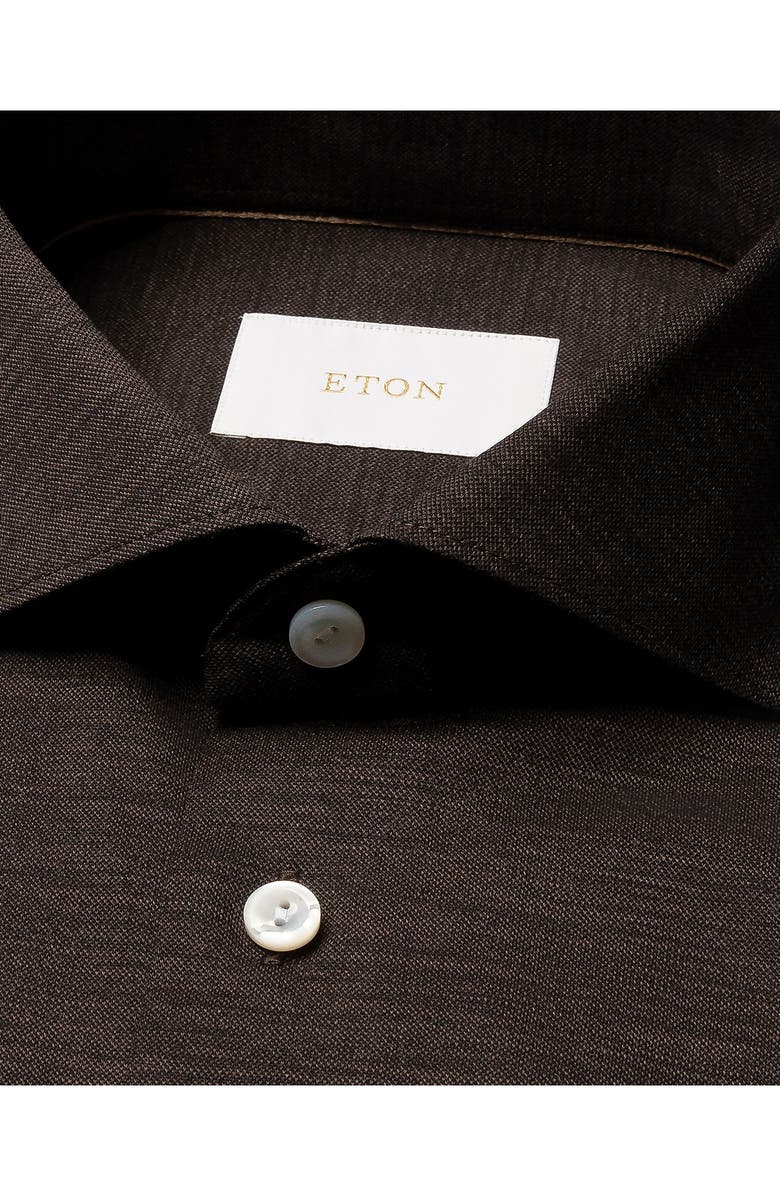 Eton Contemporary Fit Brown Mélange Merino Wool Dress Shirt, Alternate, color, Medium Brown