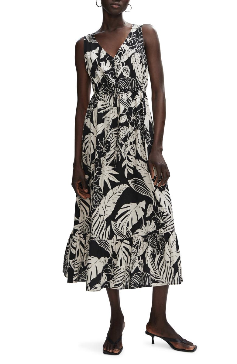 MANGO Floral Drawstring Waist Midi Dress, Main, color, 