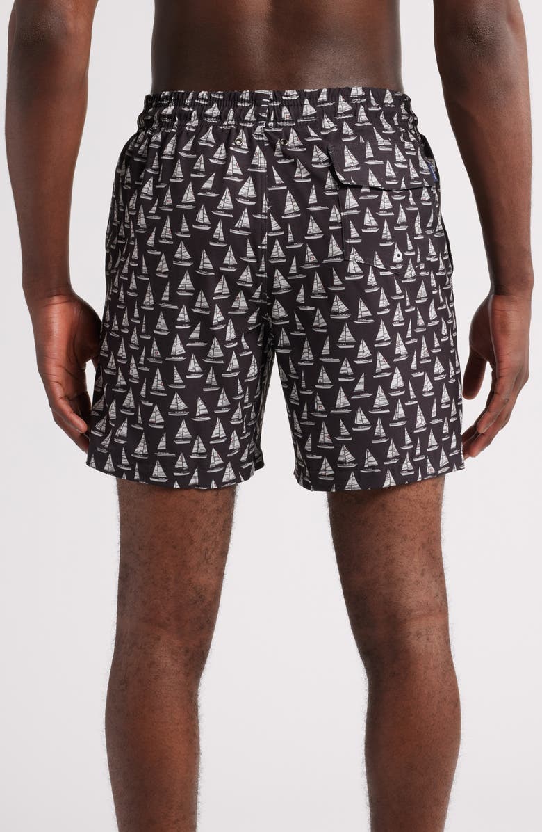 Stone Rose Sailboat Print Swim Trunks, Alternate, color, 