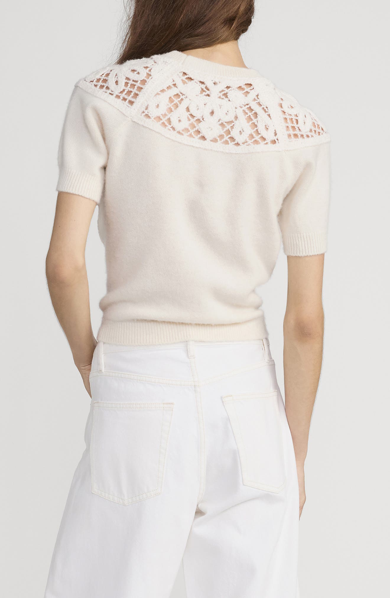 The Lace Gathered Cashmere Short Sleeve Sweater - image 2