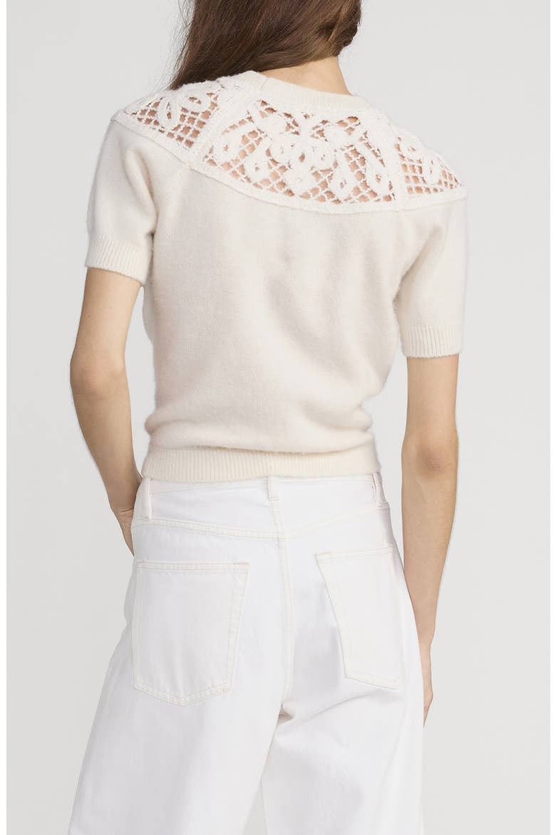 The Lace Gathered Cashmere Short Sleeve Sweater, Alternate, color, CREAM