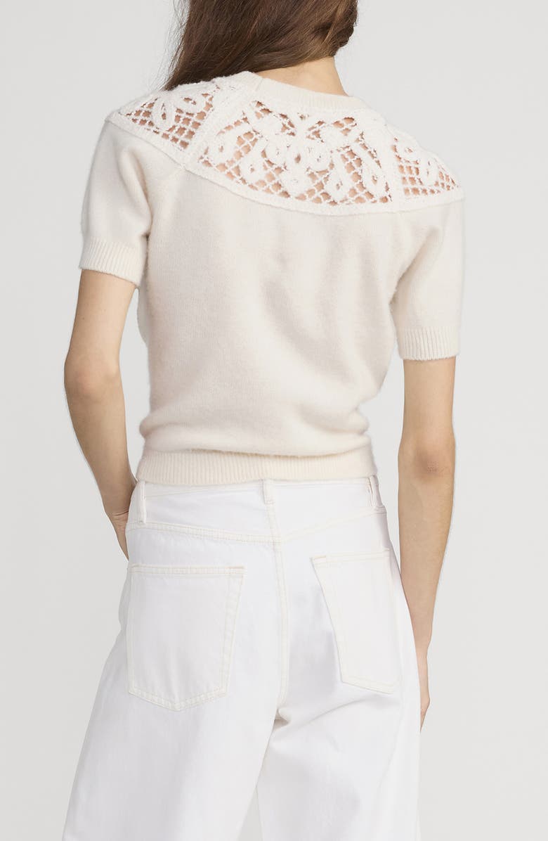 FRAME The Lace Gathered Cashmere Short Sleeve Sweater, Alternate, color, Cream