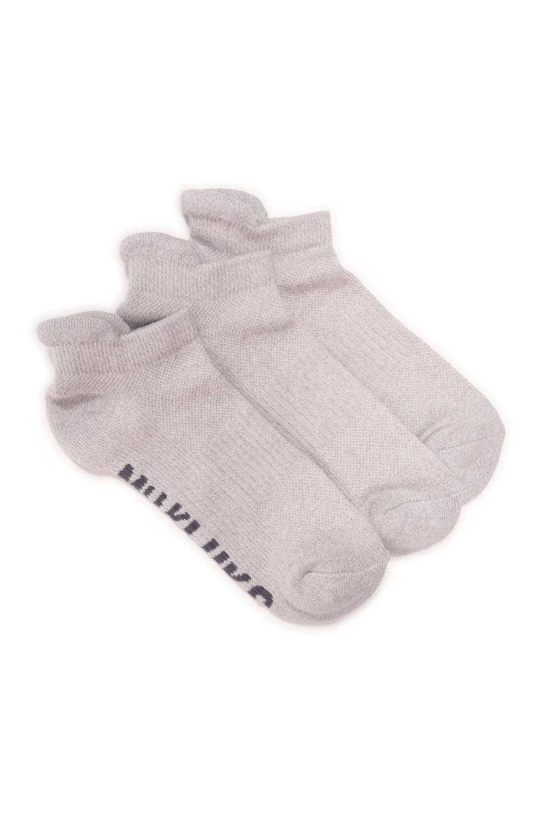 MUK LUKS Cotton Compression Ankle Socks 3 Pair Pack, Main, color, Gray Marl