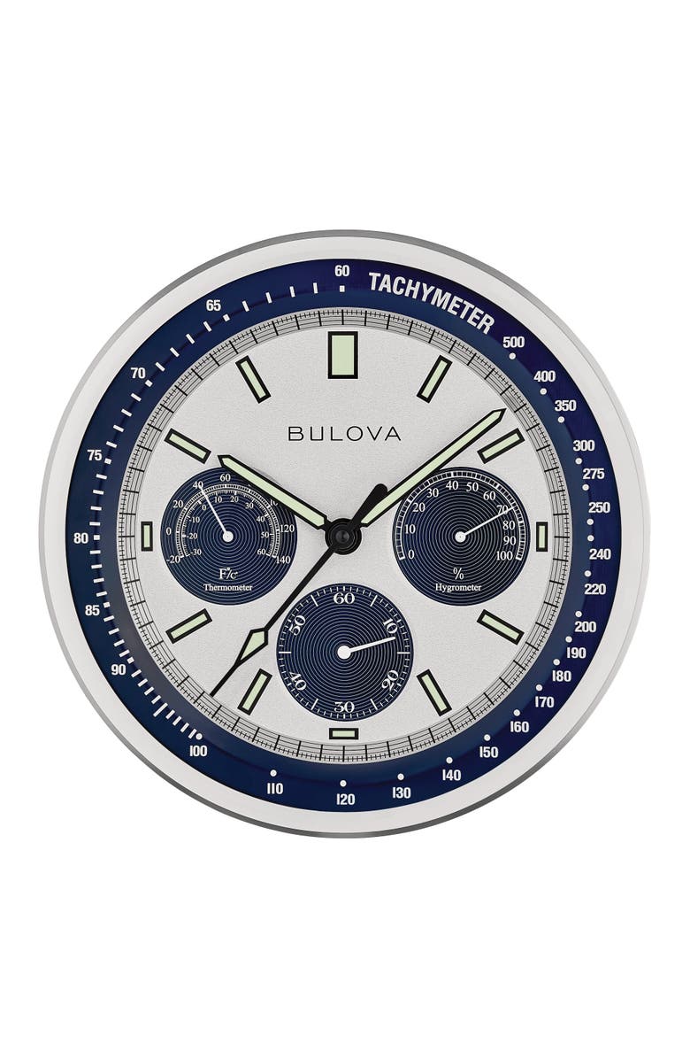 Bulova Clocks Lunar Pilot Chronograph Clock, Main, color, Silver