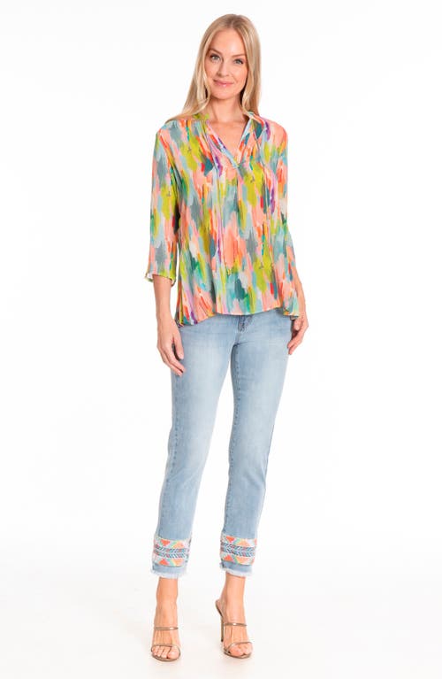 Apny Olivia Pull-on Straight Leg Crop Jean With Geo Embroidery In L. Indigo In Multi
