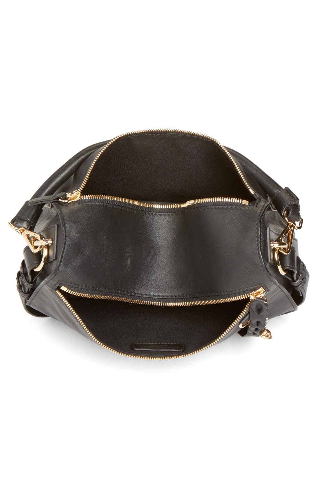 Alexander McQueen 'Skull' Pin Stud Leather Hobo, Alternate, color, BLACK