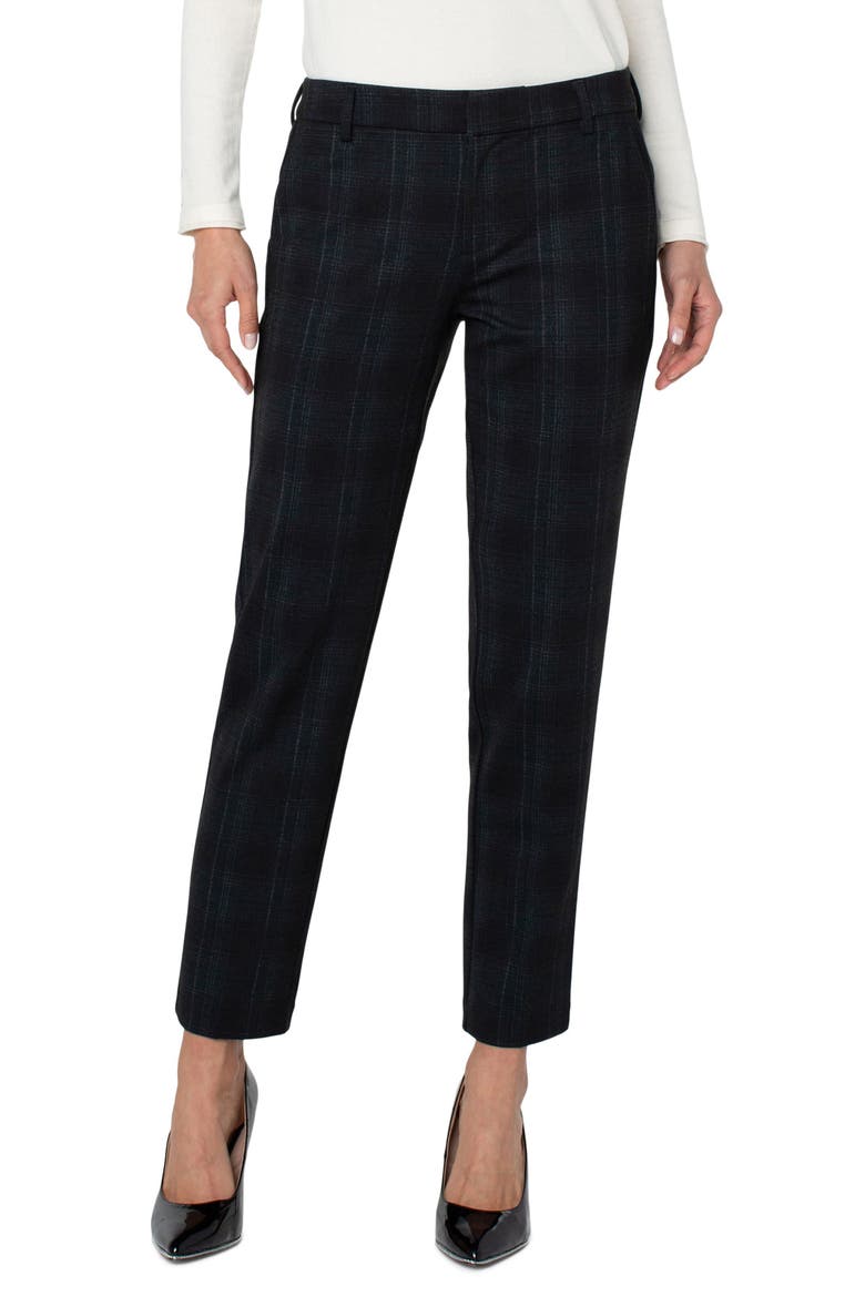 Kelsey Plaid Ponte Trousers, Main, color, BLACK/ GREEN SHDW