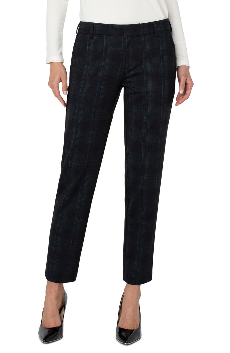 Liverpool Los Angeles Kelsey Plaid Ponte Trousers, Main, color, Black/ Green Shdw