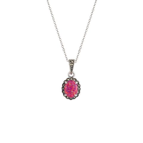 Oval Red Opal High Quality Sterling Silver Pendant Necklace