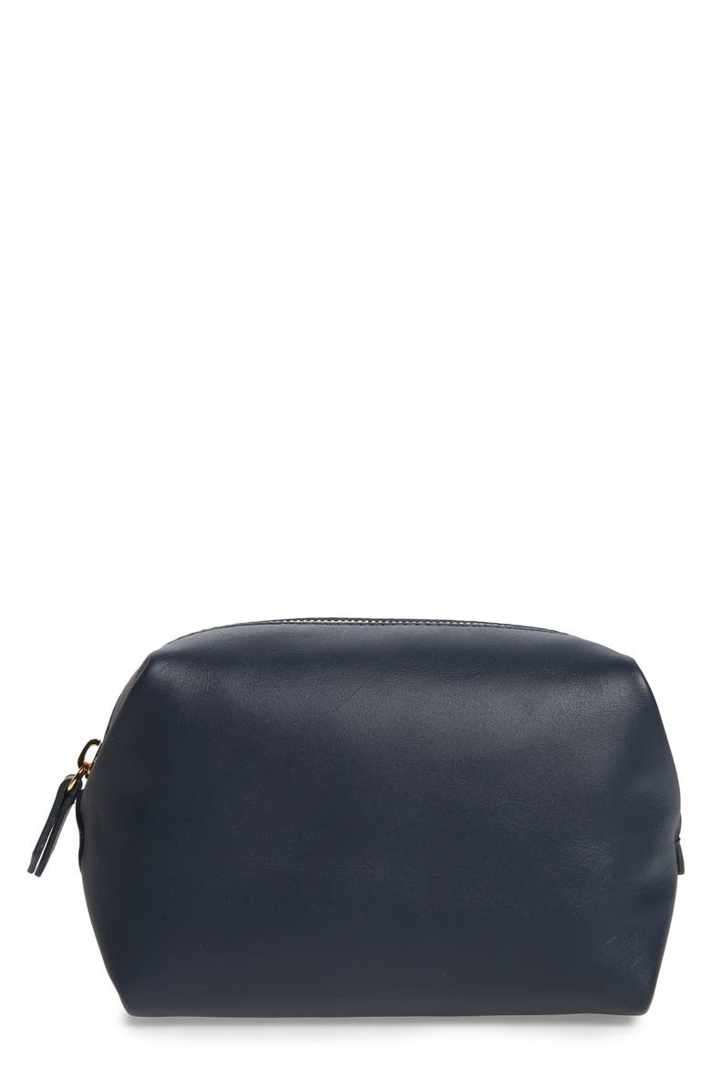 Mini Leather Dopp Kit, Main, color, NAVY