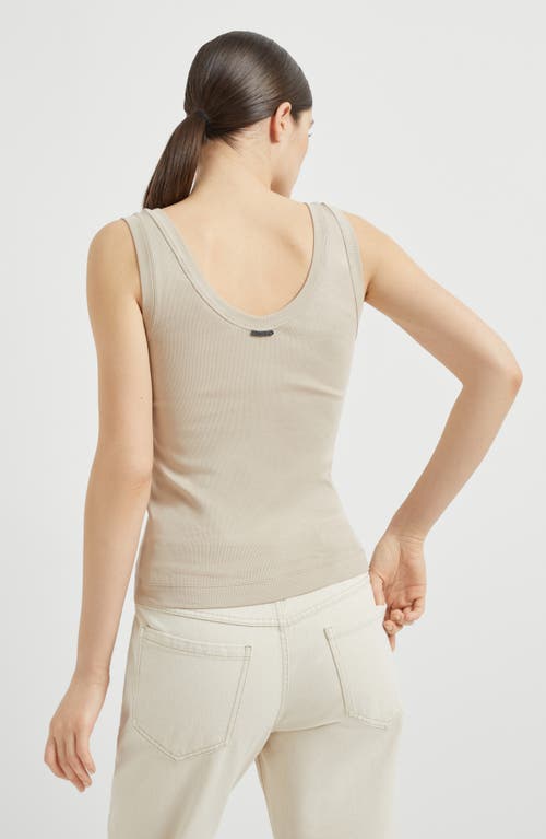 Brunello Cucinelli Ribbed Jersey Top In Beige