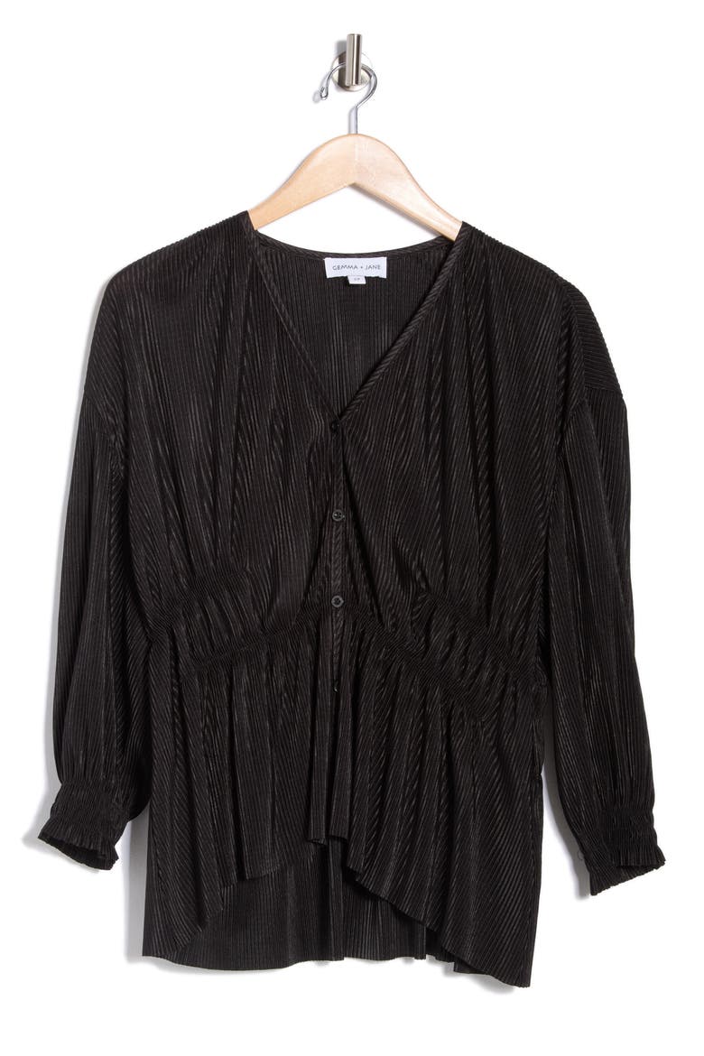 High-Low Plissé Charmeuse Top, Alternate, color, BLACK