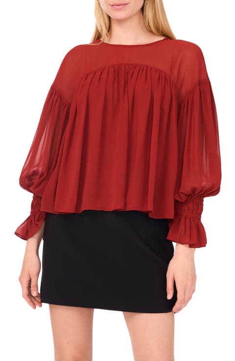 Long Sleeve Sheer Panel Blouse