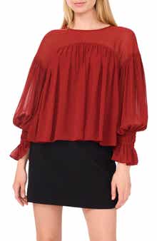 Long Sleeve Sheer Panel Blouse