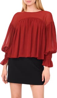 1.STATE Long Sleeve Sheer Panel Blouse