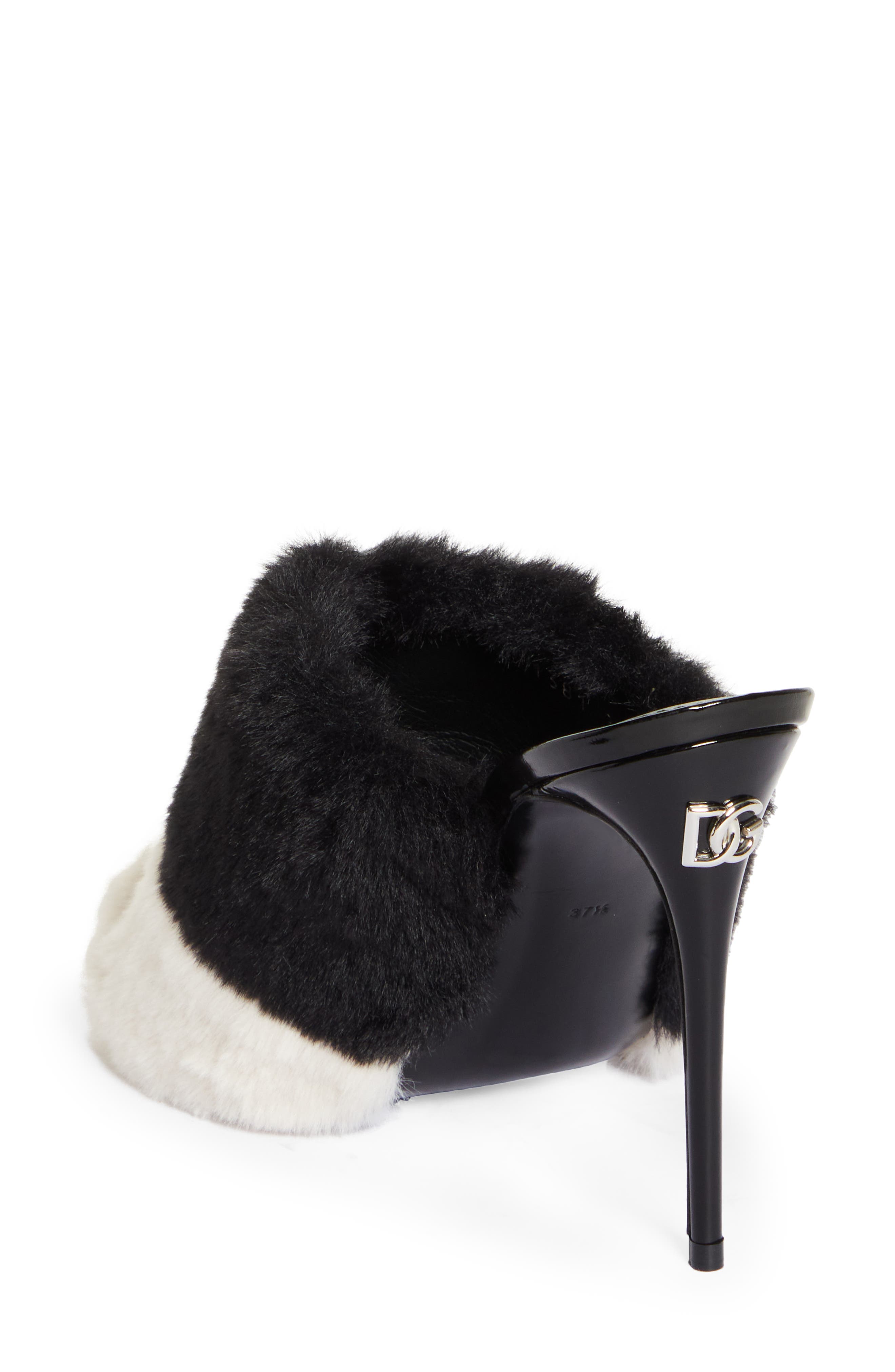 Dolce&Gabbana Keira Colorblock Faux Fur Slide Sandal, Alternate, color, 