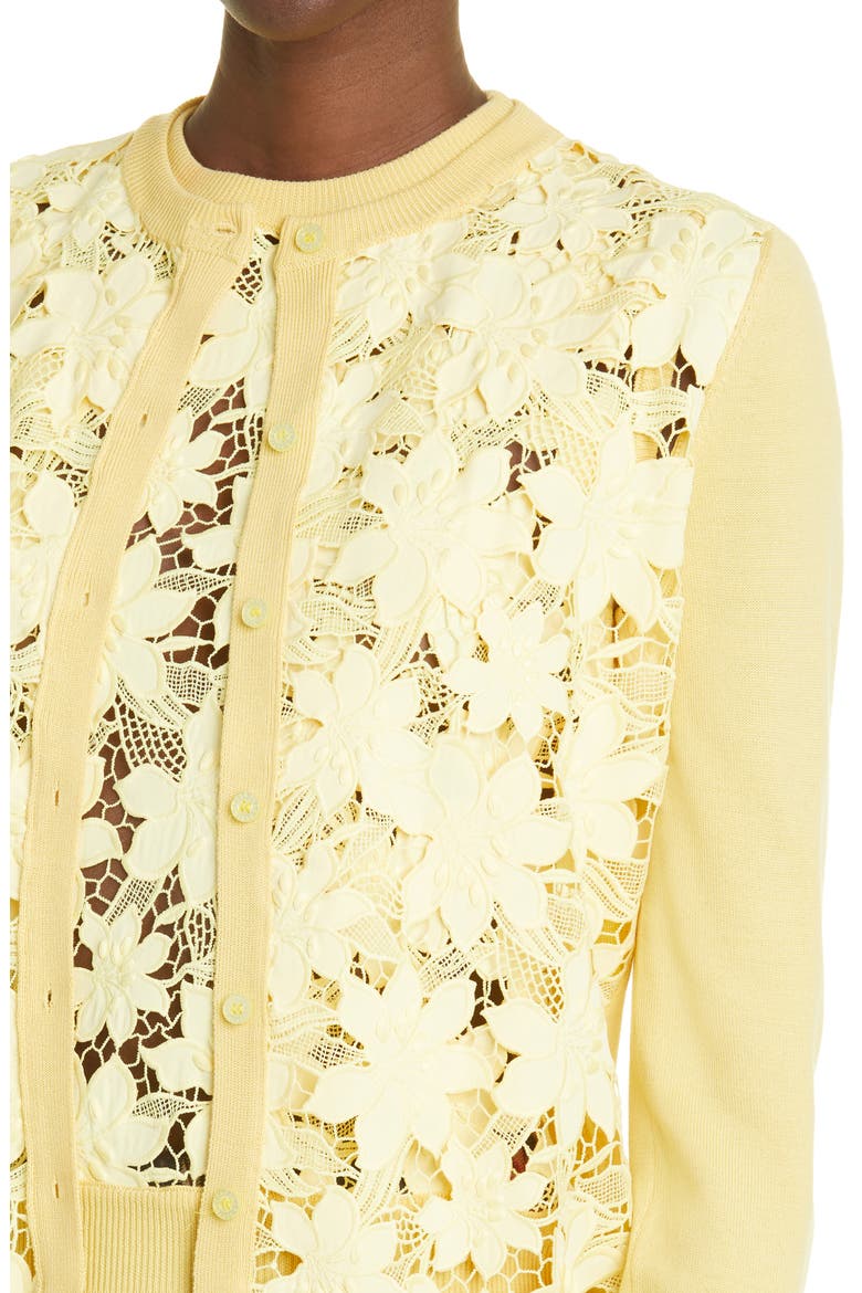 Tiger Lily Guipure Lace Inset Wool Cardigan, Alternate, color, BANANA