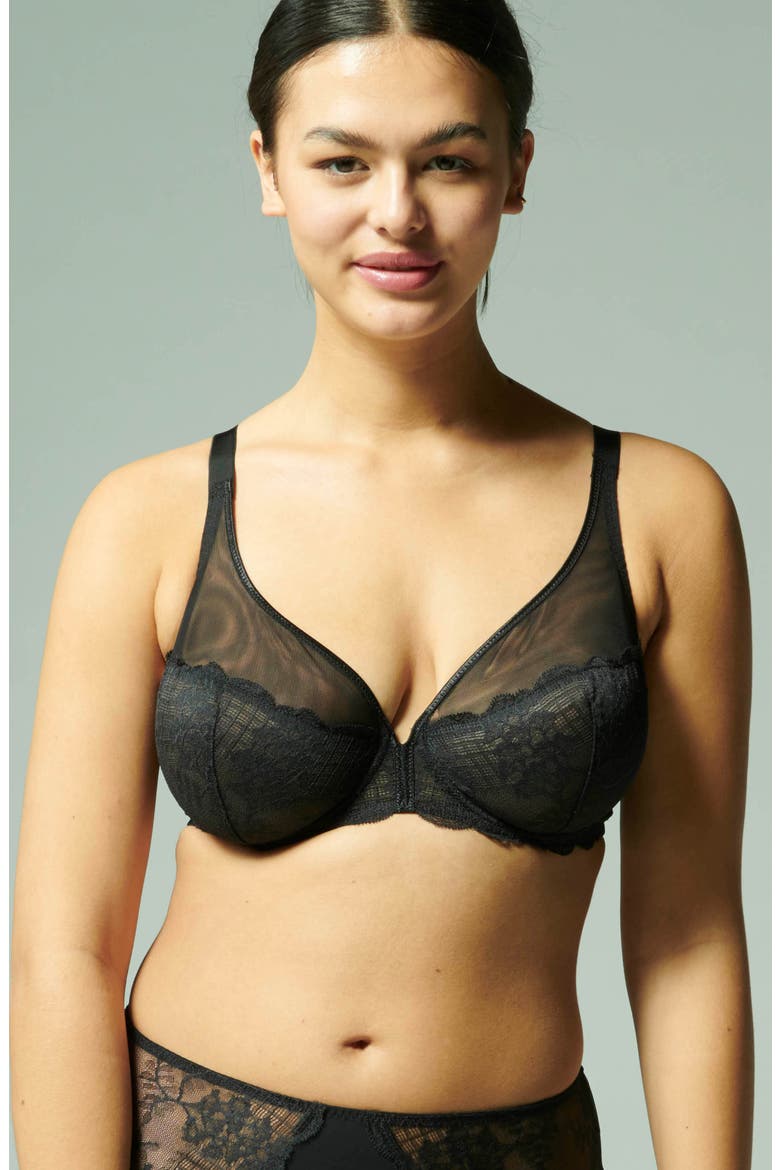 Reve Sheer Underwire 3D Plunge Bra, Alternate, color, BLACK