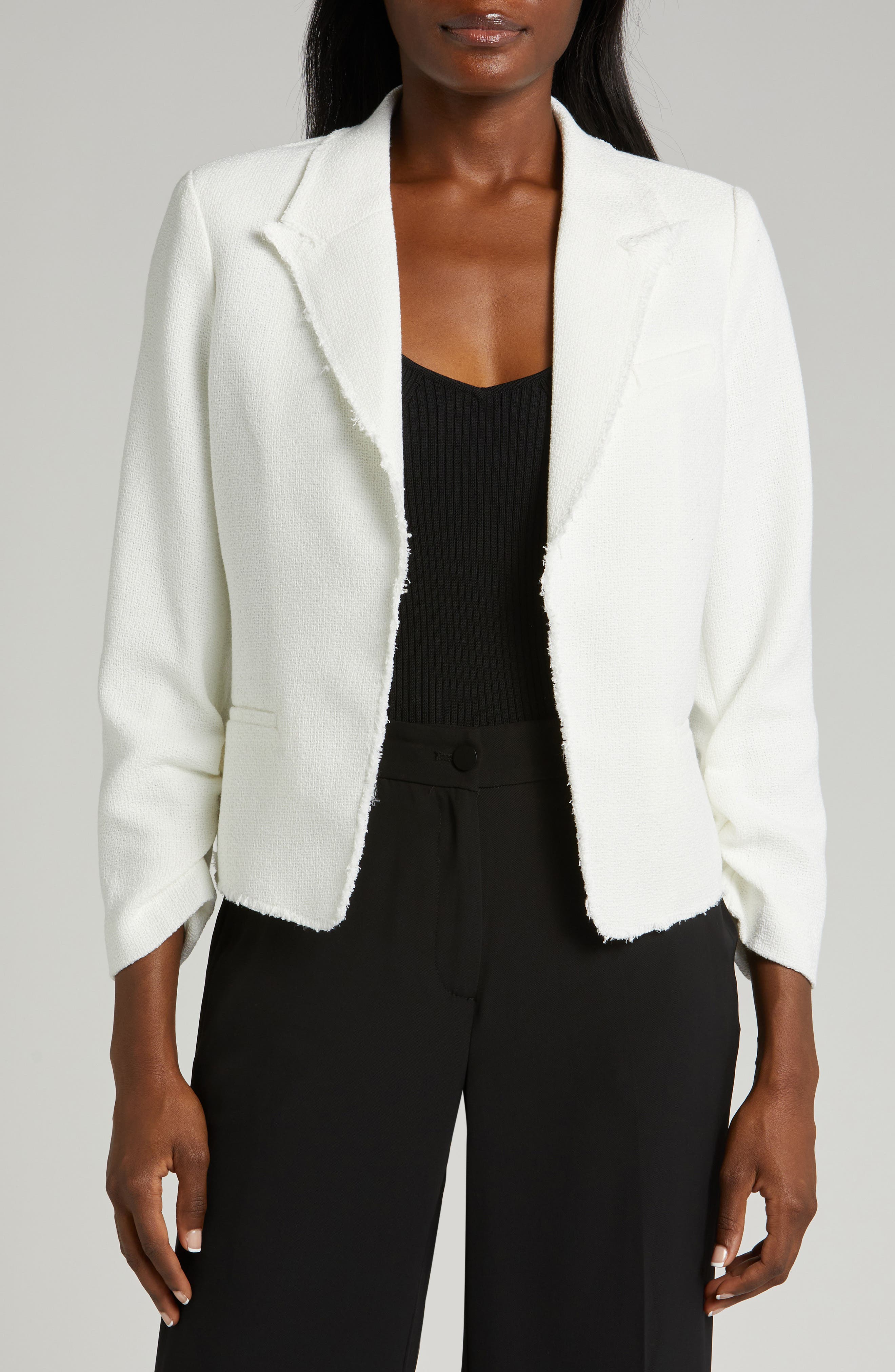 Halogen® Raw Hem Crop Blazer