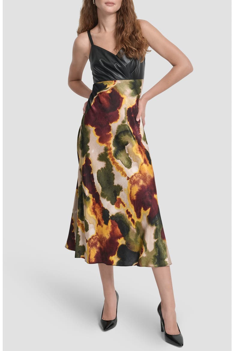 Faux Leather Mixed Media Midi Dress, Main, color, INK DIFFUSION